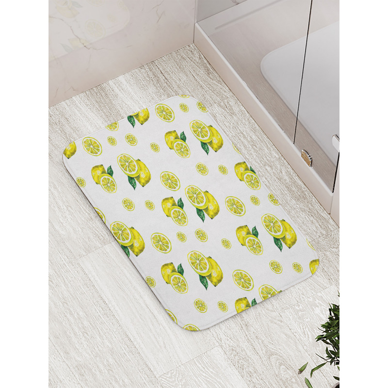 Lemon Slices Leaves Bath Mat