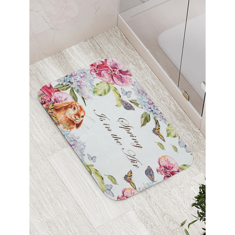 Rabbits Orchid Flowers Bath Mat