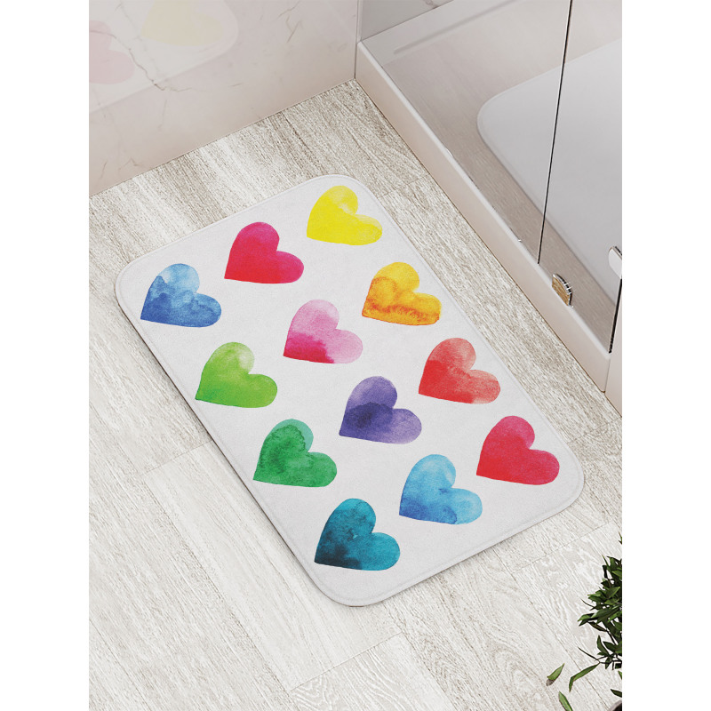 Rainbow Colors Hearts Bath Mat