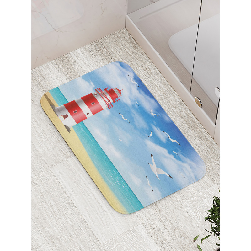 Lighthouse Seagulls Ocean Bath Mat