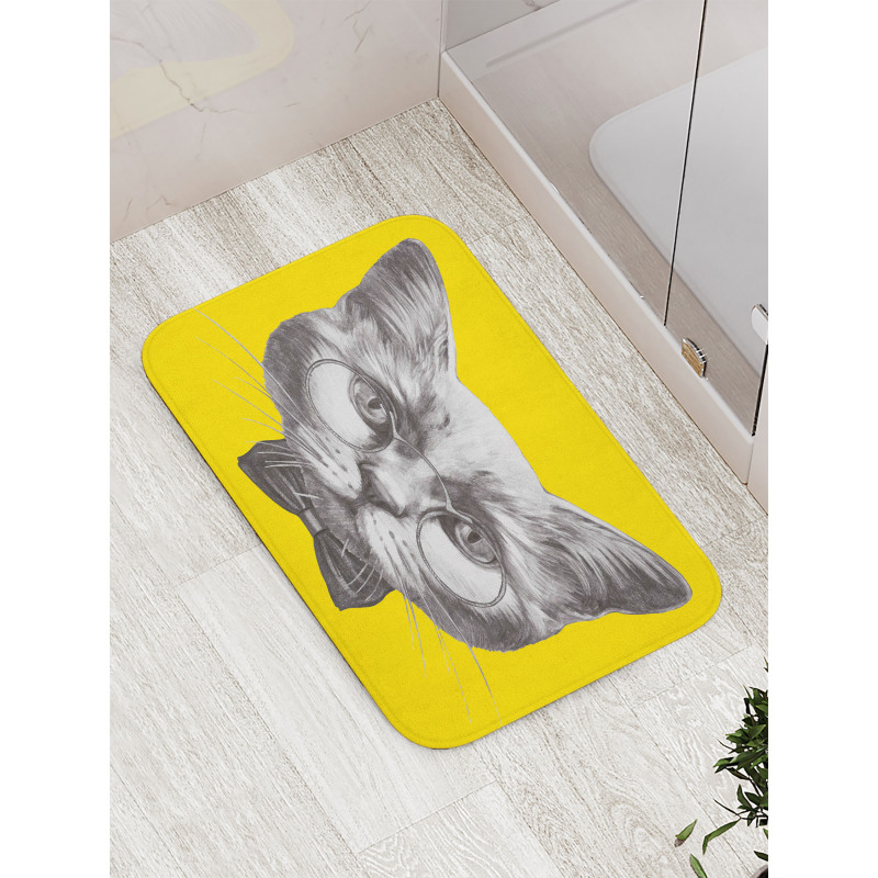 Cat Glasses Bow Tie Bath Mat