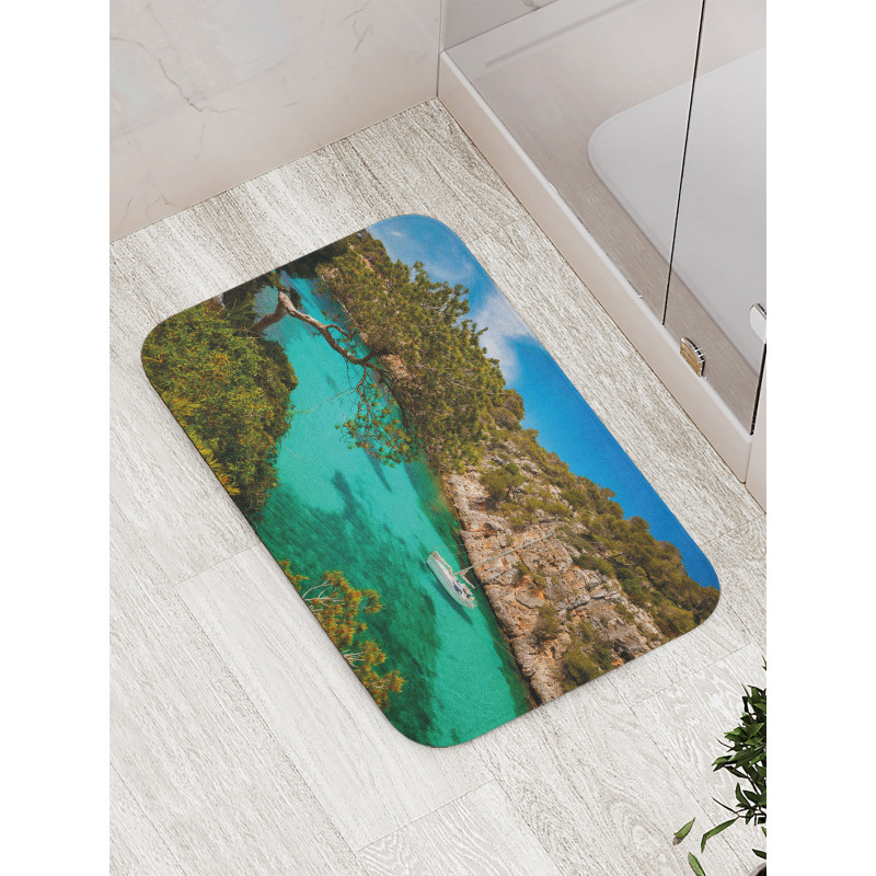 Yacht on Sea Scenic View Bath Mat