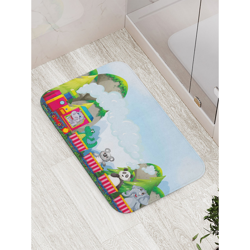 Cartoon Animals on Train Bath Mat