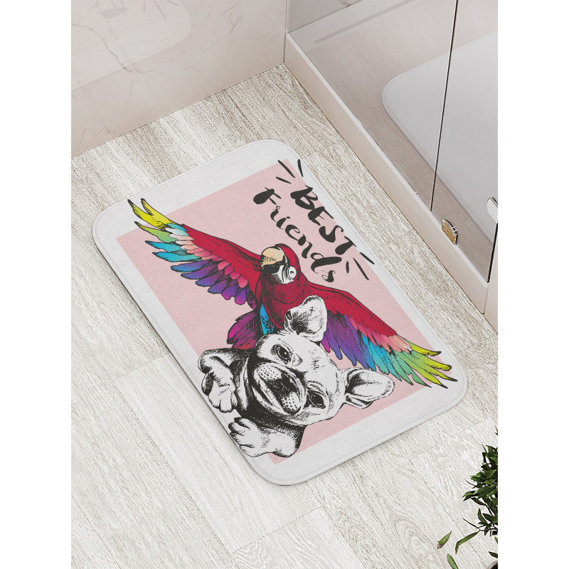 Bulldog Parrot Friends Bath Mat