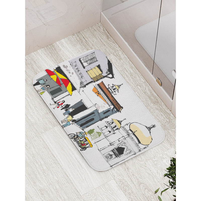 Old Singapore Cityscape Bath Mat