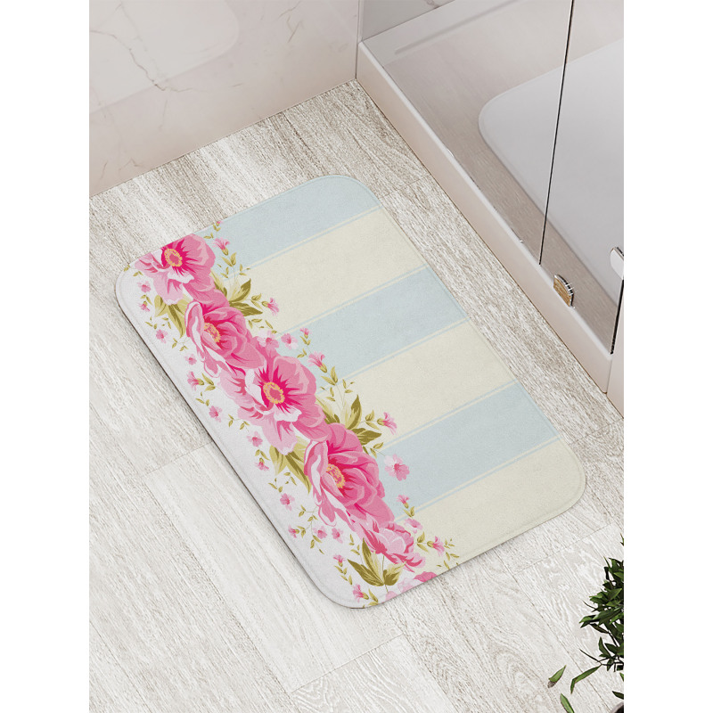 Pink Peony Border Tile Bath Mat