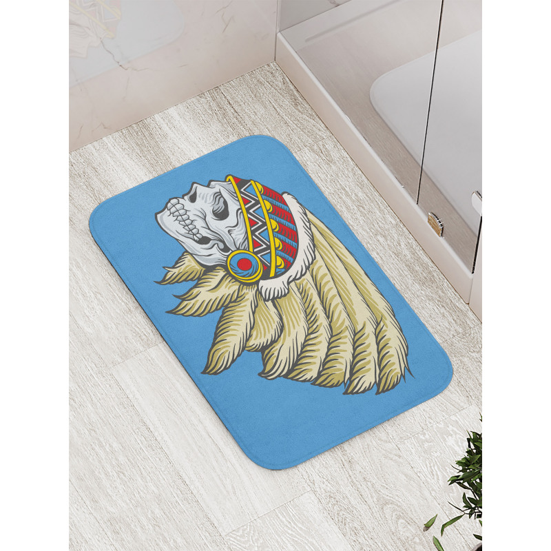 Skull with Feathers Folk Bath Mat