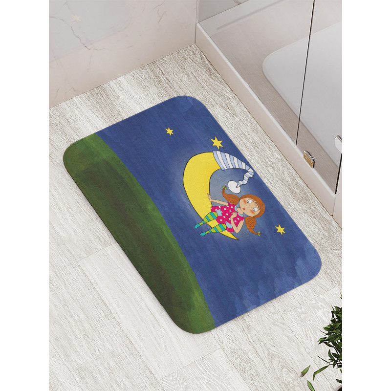 Girl on Moon Words Artwork Bath Mat