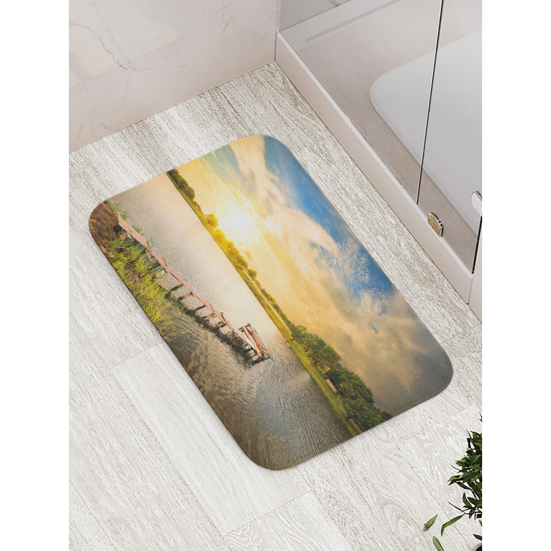 Wood Deck Lake Foliage Bath Mat