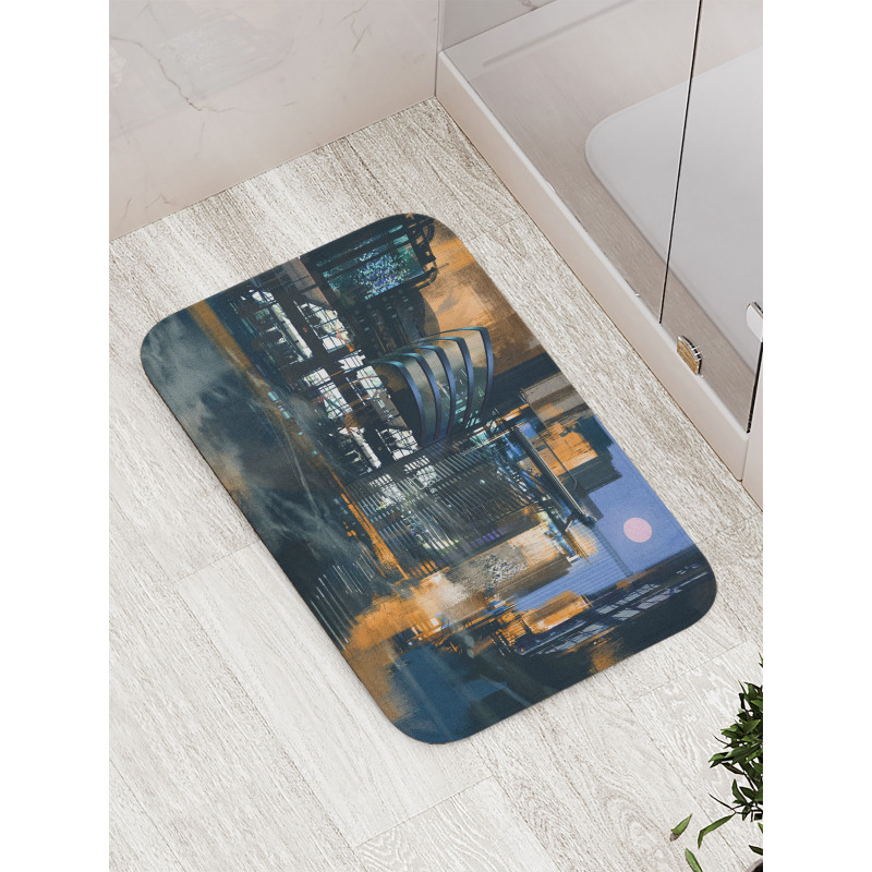 Cyberpunk Cityscape Bath Mat