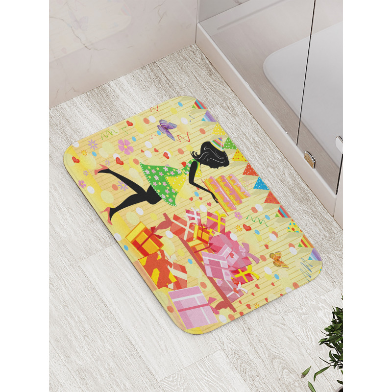 Woman with Birthday Cake Bath Mat