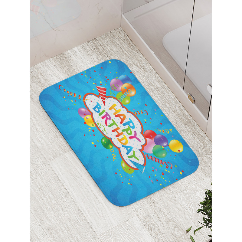 Greeting Text Party Hats Bath Mat