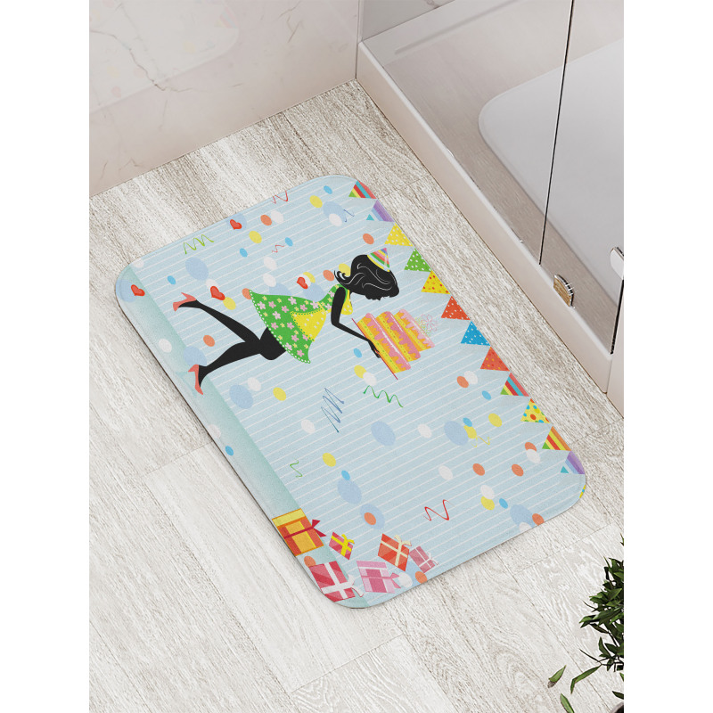 Mother with Cake Cartoon Bath Mat