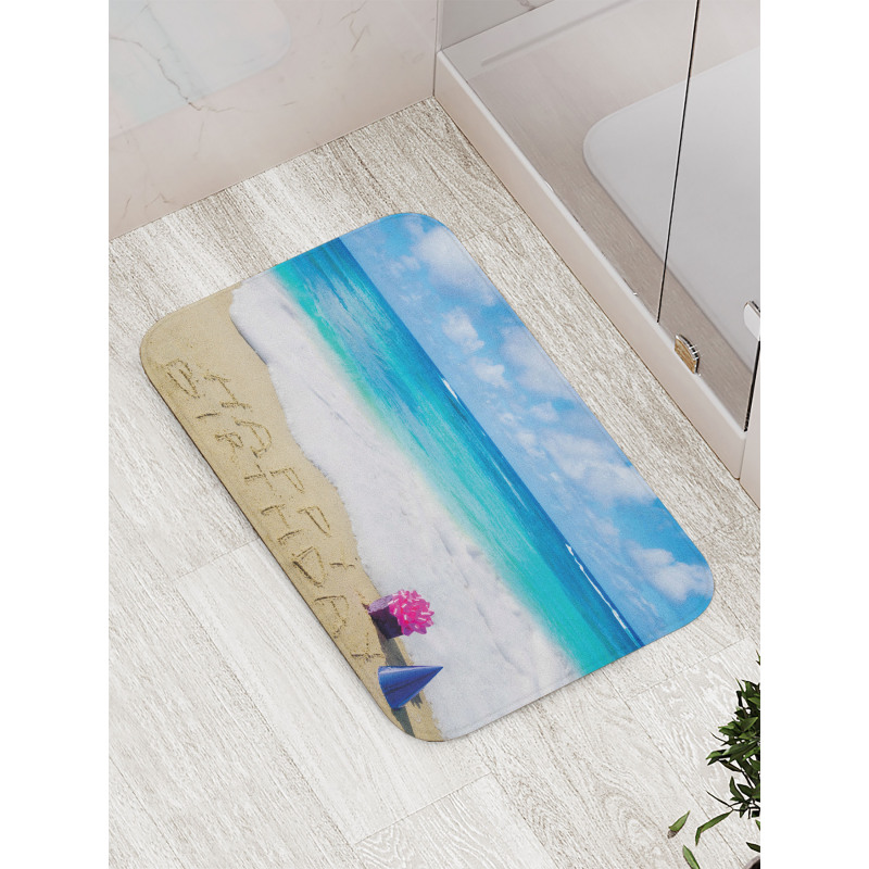 Happy Birthday on Sand Bath Mat