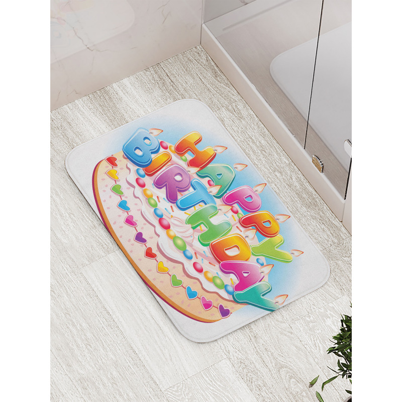 Cake Candles Hearts Bath Mat