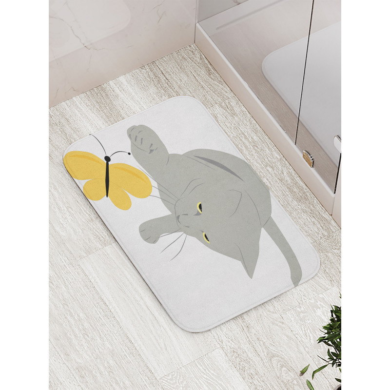 Cat Yellow Moth Bath Mat