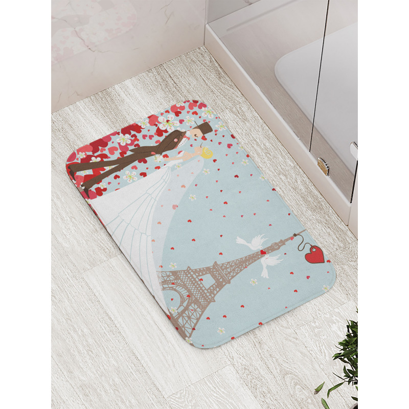 French Couple and Hearts Bath Mat