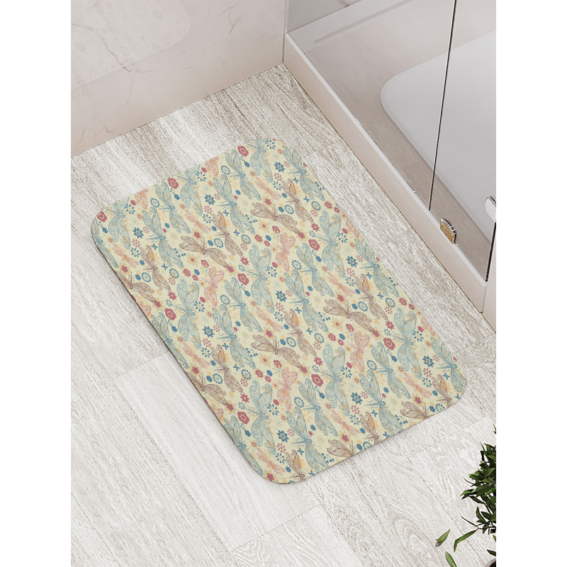 Dragonflies and Flowers Bath Mat