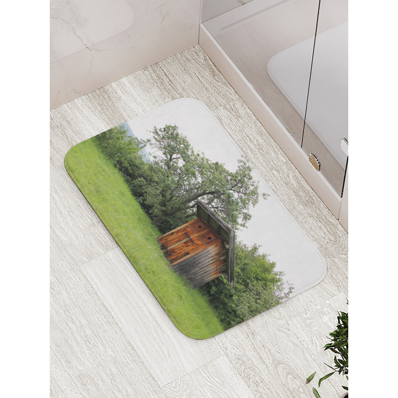 Wooden Hut in Forest Bath Mat