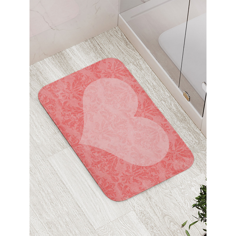 Pink Heart Damask Bath Mat