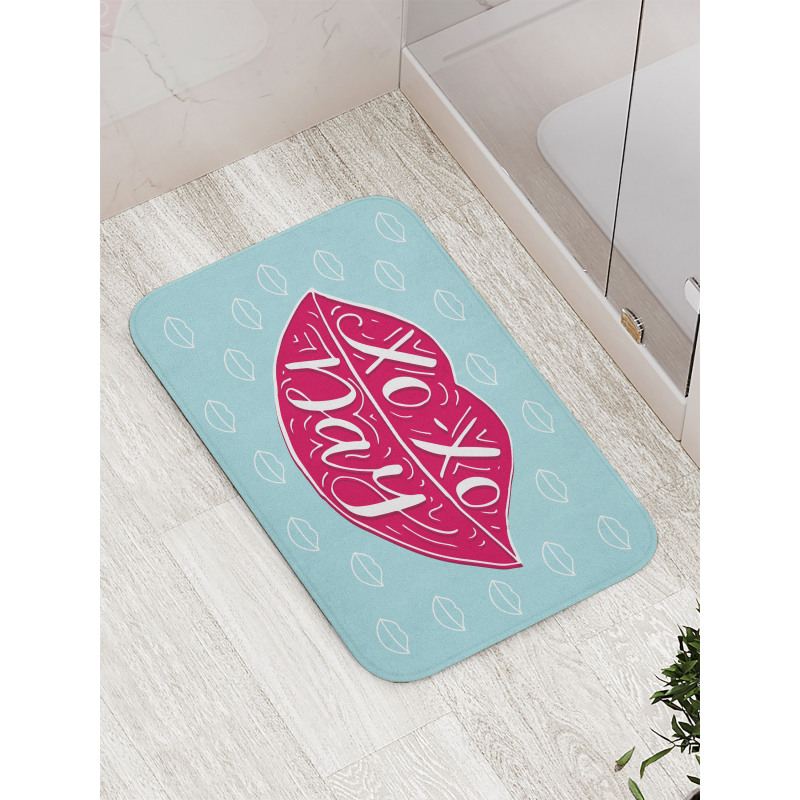 Woman Lips and Phrase Kisses Bath Mat