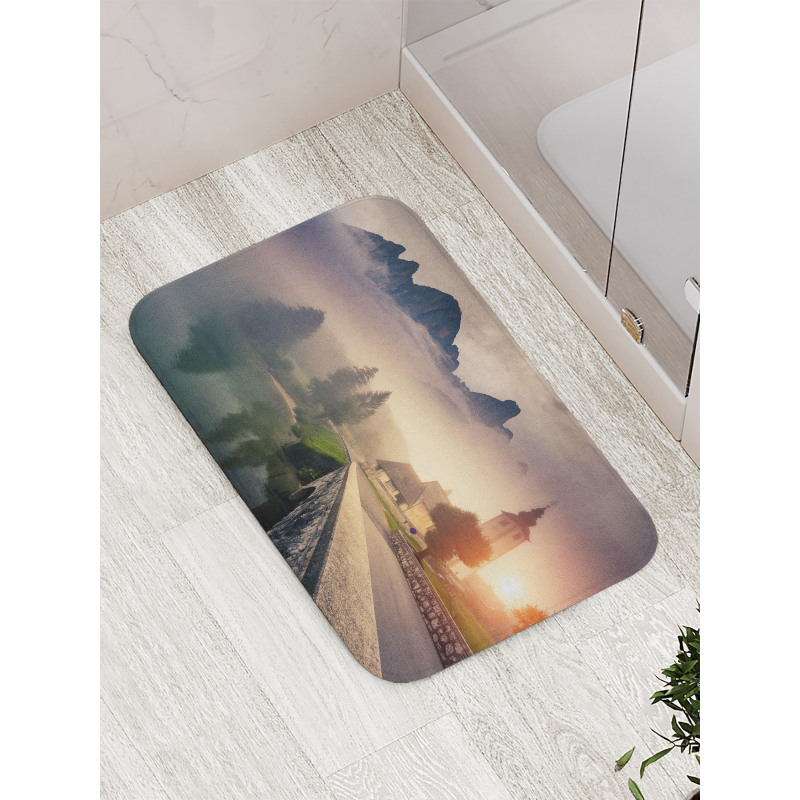 Foggy Morning Scenery Bath Mat