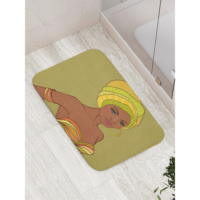 Fashion Lady with Earrings Bath Mat