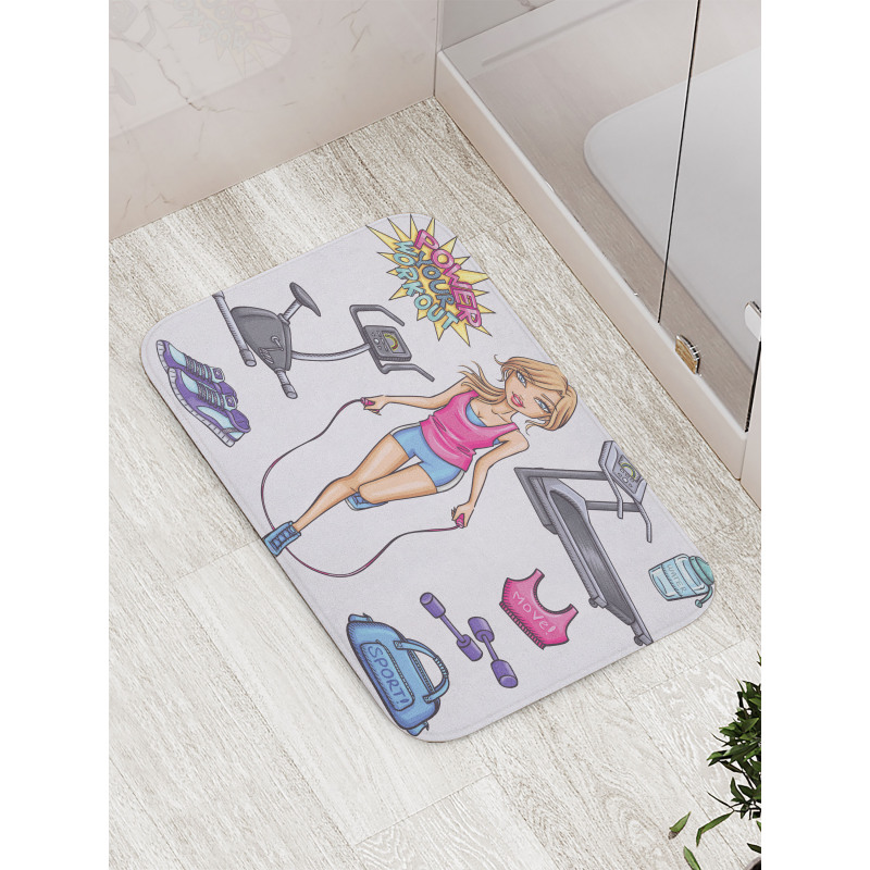 Cartoon Girl Work Bath Mat