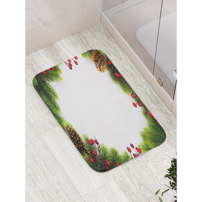 Xmas Frame Pine Cones Bath Mat