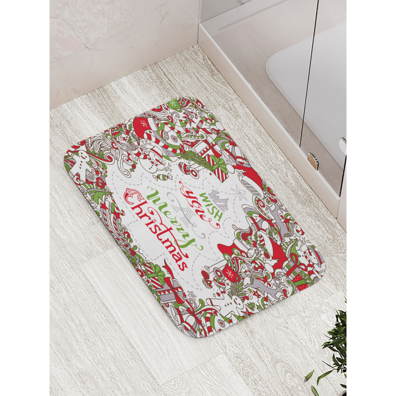 Santa Snowman Wishes Bath Mat