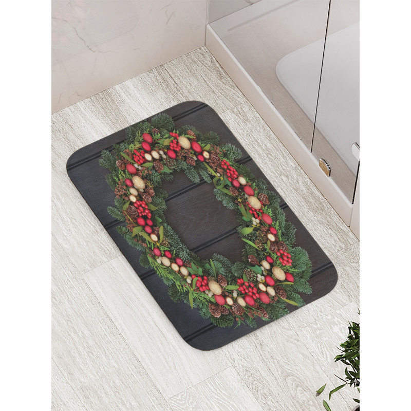 Fir Xmas Wreath Bath Mat