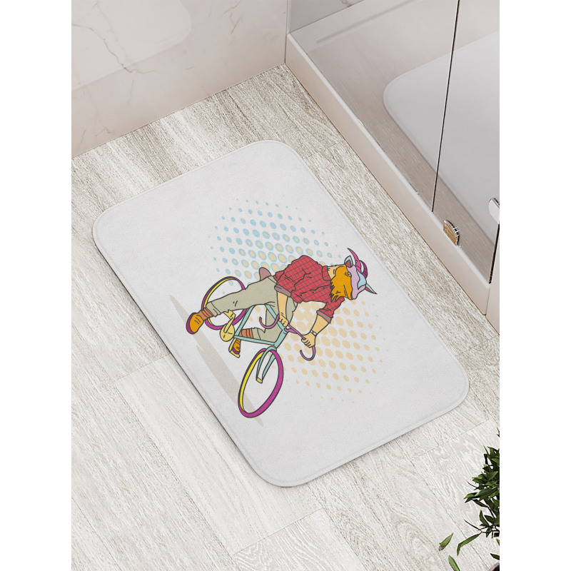 Hipster Goat on Bicycle Bath Mat