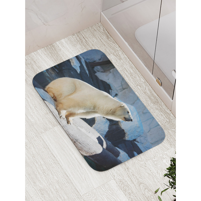 Polar Bear in Park Rocks Bath Mat