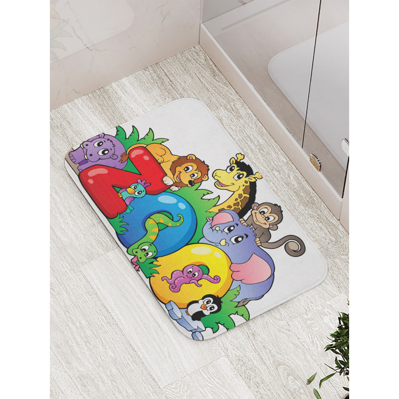 Zoo Sign Various Mascots Bath Mat