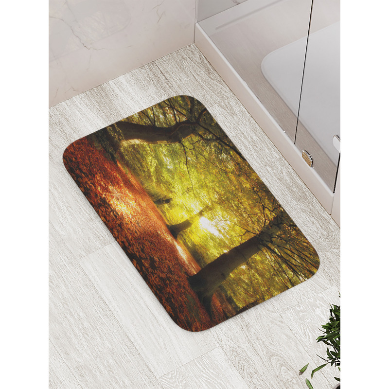 Blurry Forest Dreamy View Bath Mat