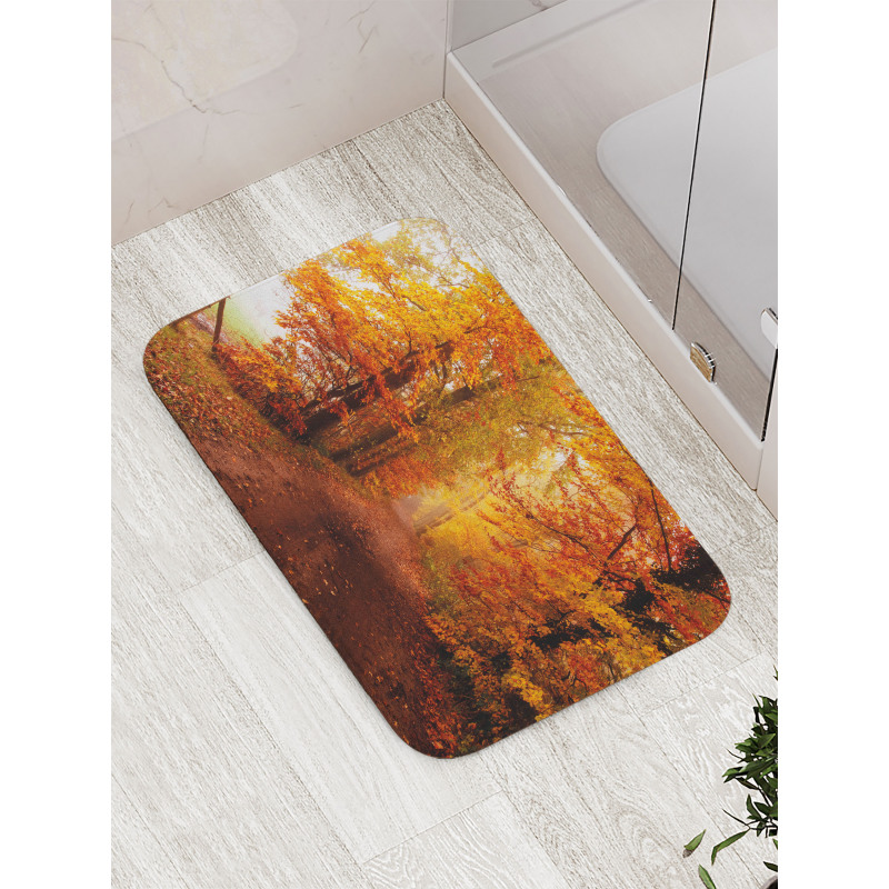 Footpath in Foggy Woods Bath Mat