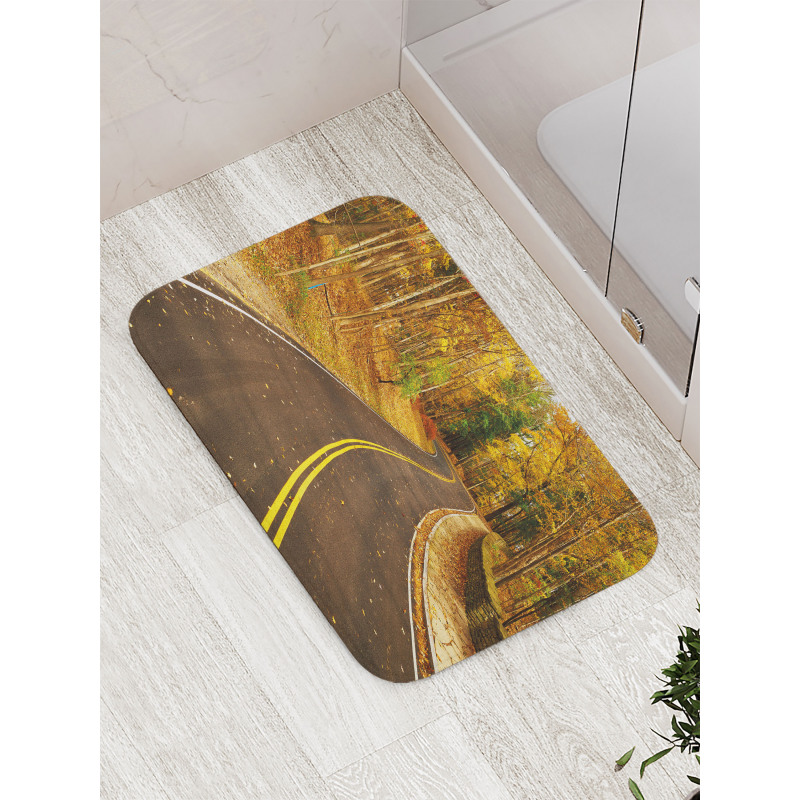 Autumn Scenery Roadway Bath Mat