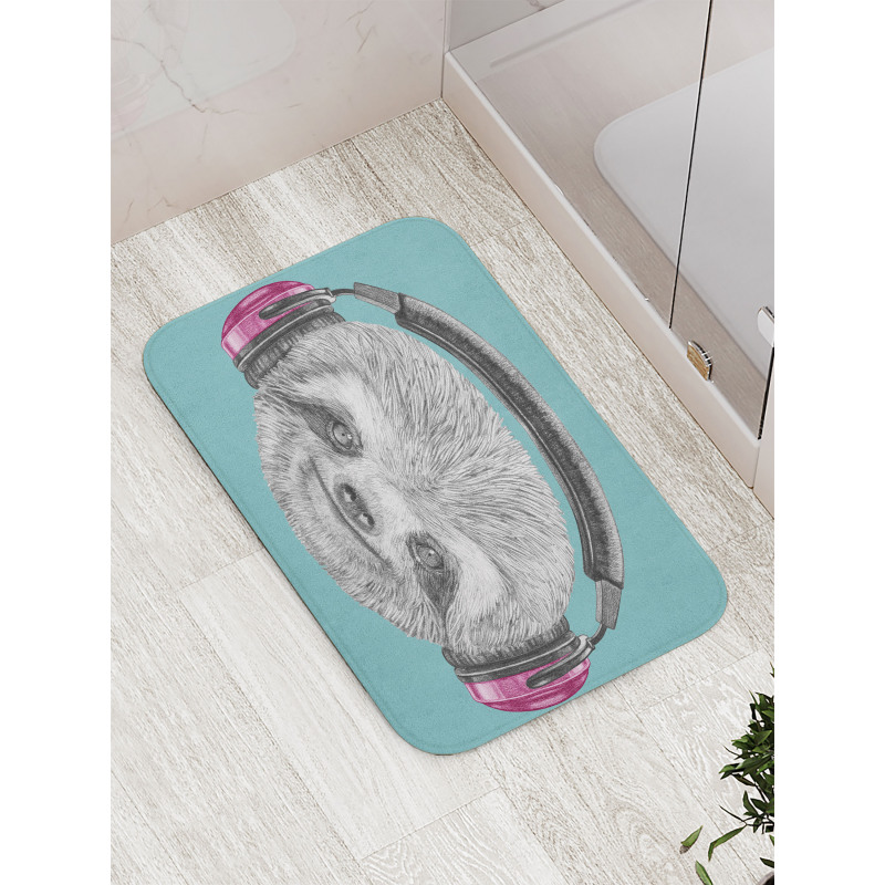 DJ Sloth Headphones Bath Mat