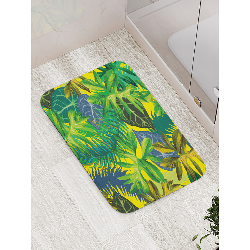 Exotic Leaves Watercolor Bath Mat