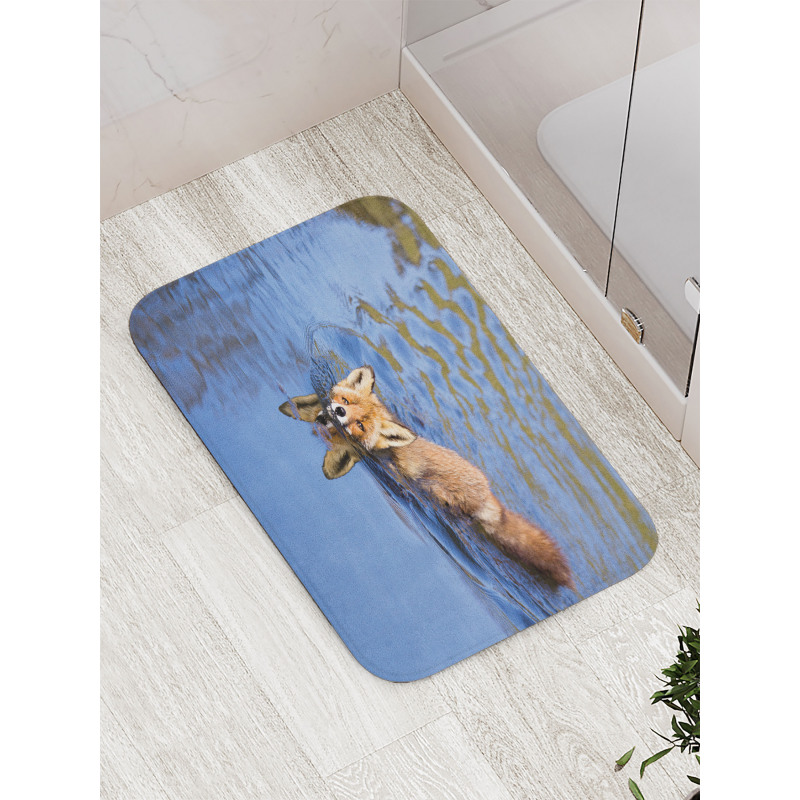 Fox Swimming in River Bath Mat