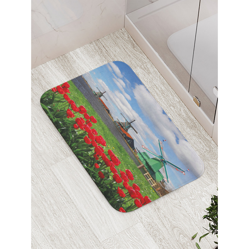 Red Color Tulips Field Bath Mat