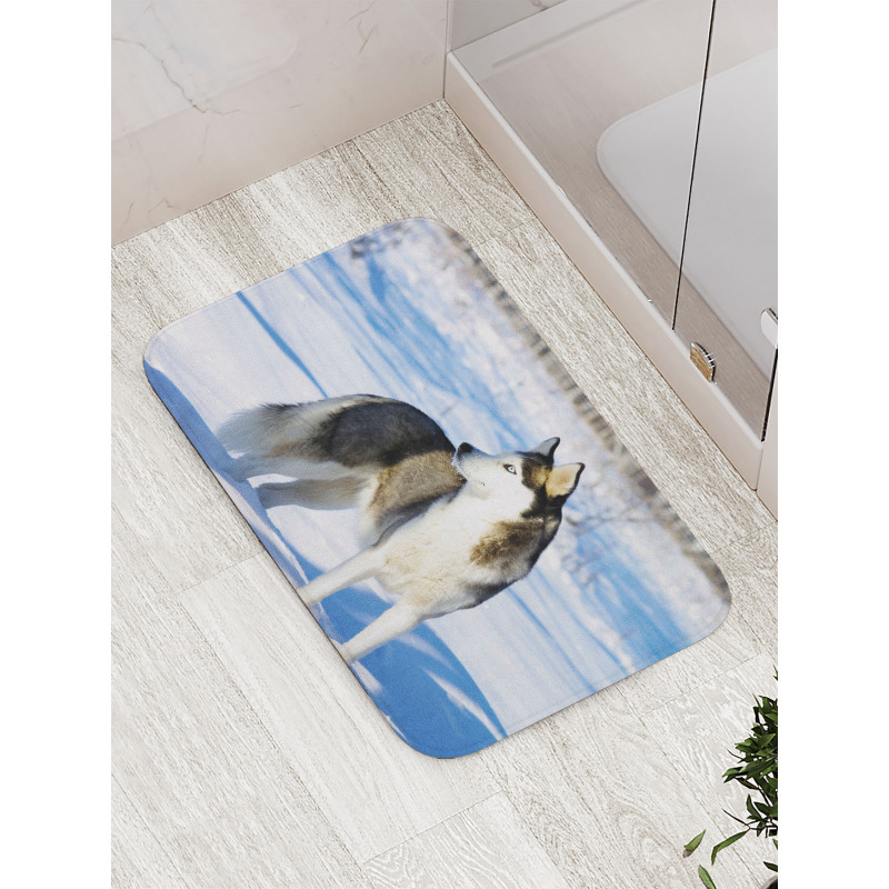 Husky on Snow Bath Mat