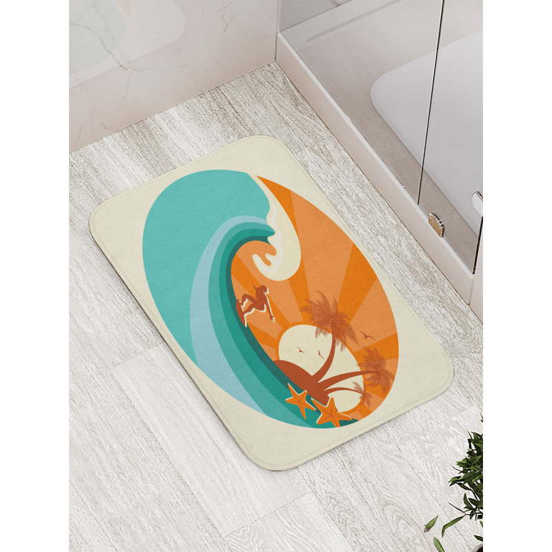 Retro Man Surfing Bath Mat