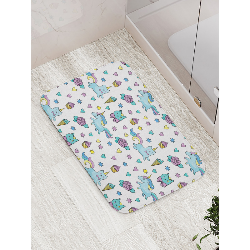 Hearts Stars Floral Bath Mat