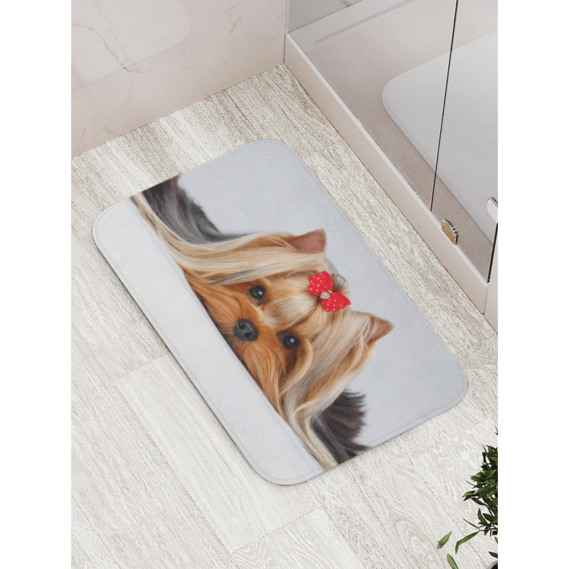 Lying Dog Ribbon Love Bath Mat