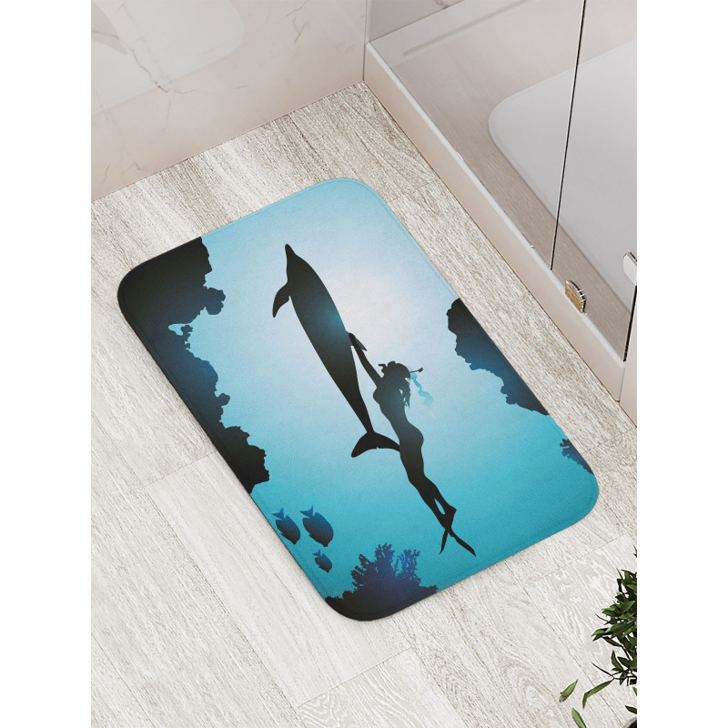 Diver Girl with Dolphin Bath Mat