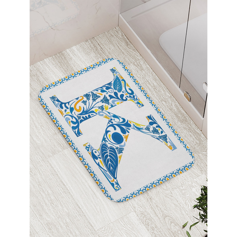 Leaves Blooms Initial Bath Mat