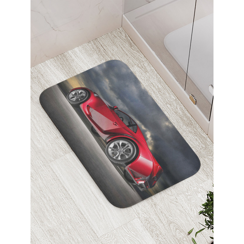 Modern Red Sports Vehicle Bath Mat