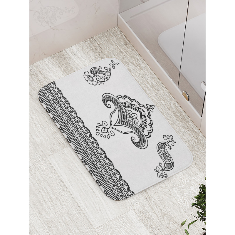 Floral Pattern Doodle Ornate Bath Mat