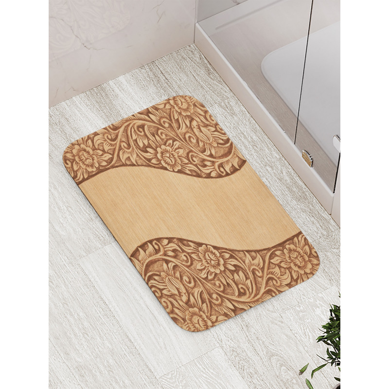 Monochrome Tones Ornate Wood Bath Mat